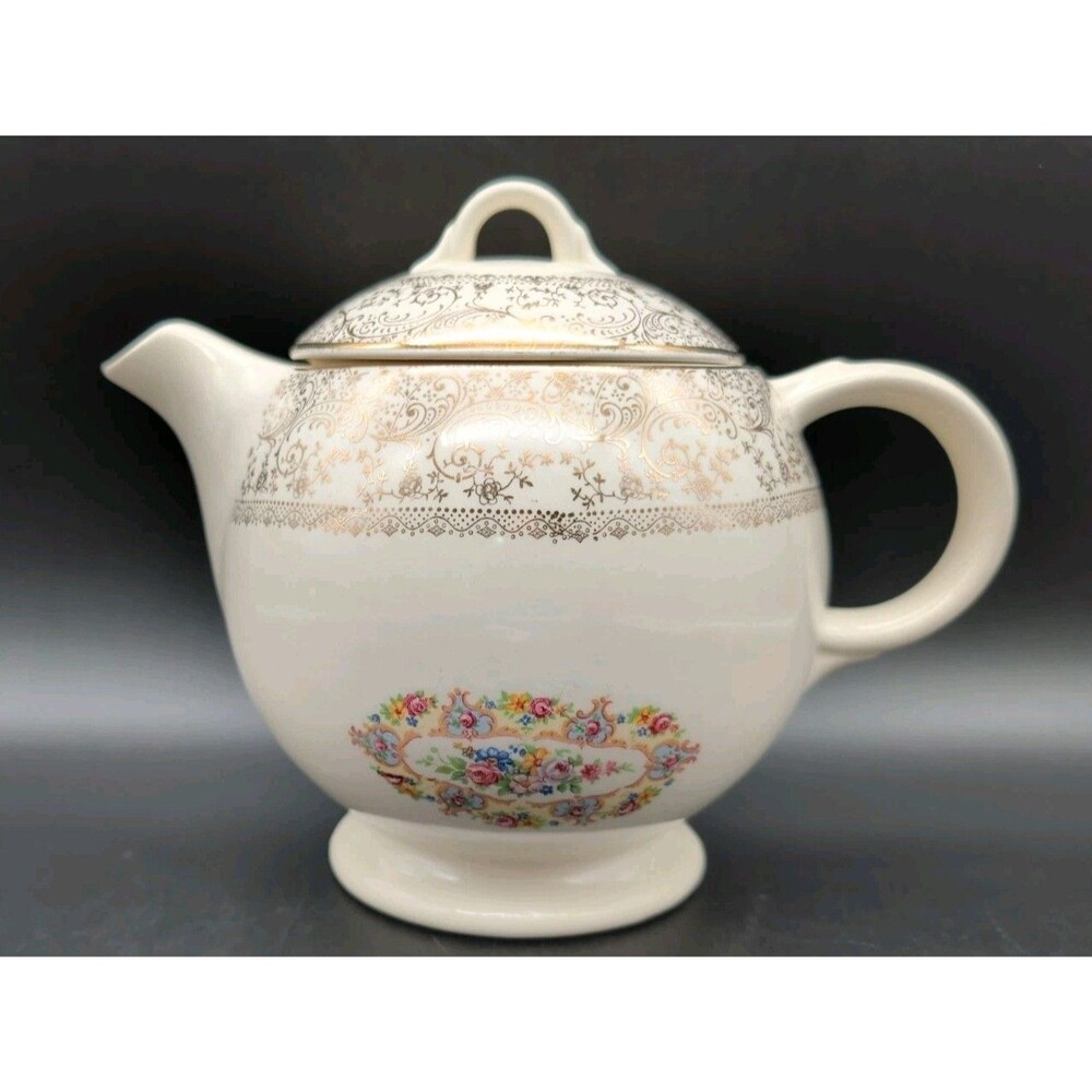 Vintage Lamode Parisian Center Teapot 22K Gold Filigree Floral China Tea Pot